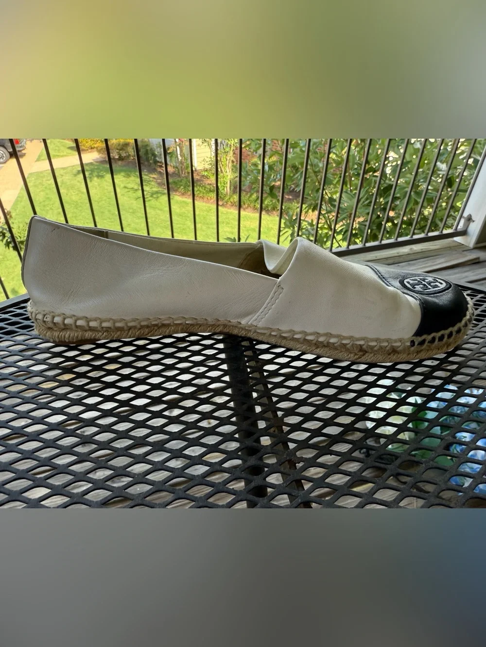 Tory Burch White Espadrille Flats with Black Toe Cap